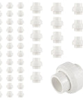 Heavy Duty 50 Pack Of 2 Inch PVC Slip Union Couplings Schedule 40 Solvent Weld Fittings shown individually and in groups.