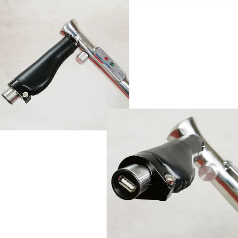 Close-up of Compact Foldable Electric Golf Trolley With Dual Motors, showing handle and control panel for effortless user experience.