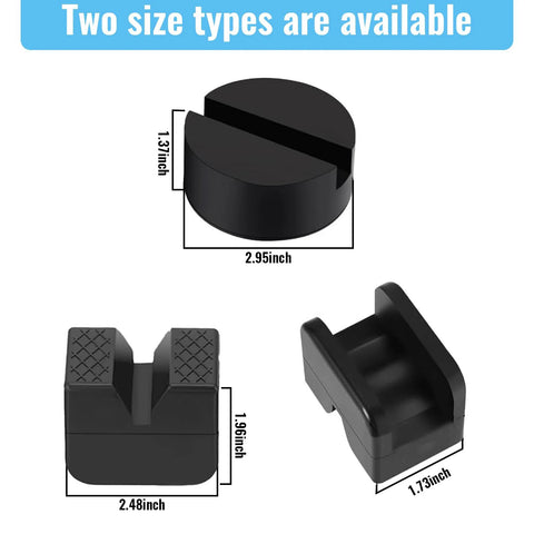 Jack pad set, 8-pack, dual-design rubber pinch weld protectors; round 2.95-inch pad and 2.48 x 1.96-inch black pad.