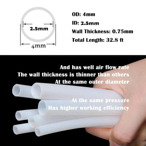 Person holding clear 4mm OD Nylon Pneumatic Air Line Tubing Clear 32.8 Ft Long, 2.5mm ID SAE J844 tubing.