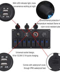 8 Gang Marine Switch Panel For Cars Boats And RVs 12V 24V LED Switch Panel With Dual USB Ports Voltmeter And Cigarette Lighter Waterproof