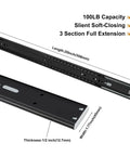Ten Pairs Twenty Inch Black Soft Close Drawer Slides Heavy Duty Runners Built Tough And Quiet Easy Install With Screws And Instructions Rust Resistant Galvanized Rails For Smooth Drawer Action, 20in slide