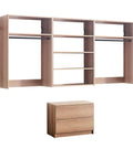 Modern Oak Wall Closet Organizer With Modular Shelves And Kickass Hanging Rod Heavy Duty Mounted Storage Rack For Bedroom Entryway And Laundry Room No Sweat Setup with shelves and drawers.