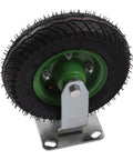 Heavy Duty Pneumatic Caster Wheels Set Of Four Includes Two Swivel And Two Rigid Fixed Air Tires with thick rubber treads on a metal bracket.