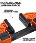 Close-up of Speed Klamp Bar Clamp Set showing 150-pound clamping force and durable I-beam construction.