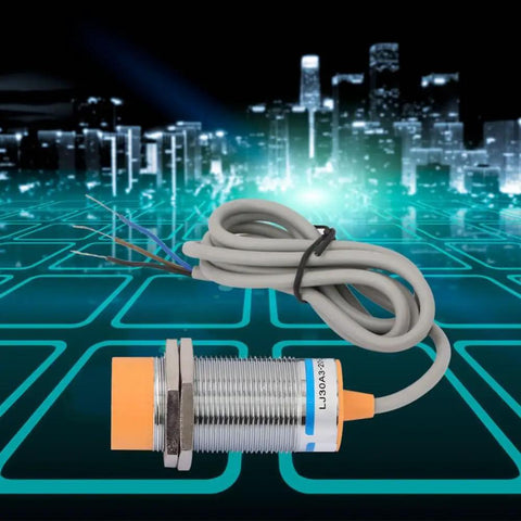 Inductive Proximity Sensor 20mm Sensing Distance NPN Normally Open DC 6-36V Metal Detection Switch with futuristic background