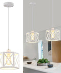 Farmhouse Pendant Lights 2 Pack With Rustic Distressed White Wood And Matte Black Metal Cage Adjustable Mini Pendant Lamps No Glass
