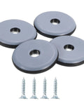 Heavy Duty PTFE Furniture Slide Glides Four Pack Two Inch Round Chair Leg Caps Screw On Floor Savers Stop Scuffs On Hardwood Or Carpet Smooth Rollout Every Single Day with grey pads and screws.