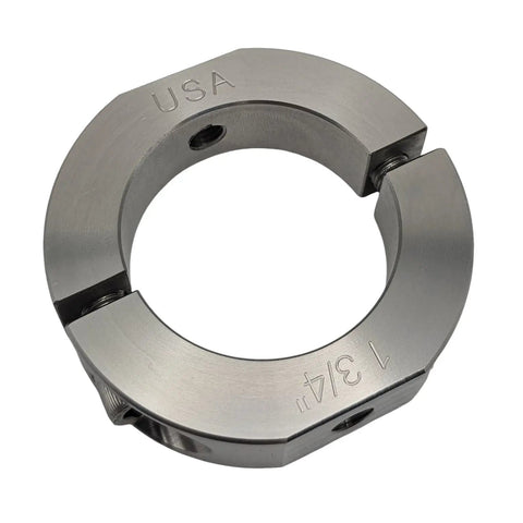 Two Piece Clamping Shaft Collar 1.75 Bore, Mountable Flats With Tapped Holes, 303 Stainless Steel, One Pack close-up view