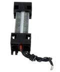 Front view of insulated PTC ceramic air heater element with black end housings and attached twisted wires