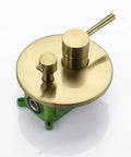 Brushed Gold Shower and Tub Faucet Set With Rain Shower Head and Tub Spout, control valve, durable finish, installation view