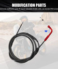 Rock Solid 90 Degree Throttle Cable Adjuster For Dirt Bikes And Street Motorcycles Slick Aluminum Alloy with red twist grip and cable.
