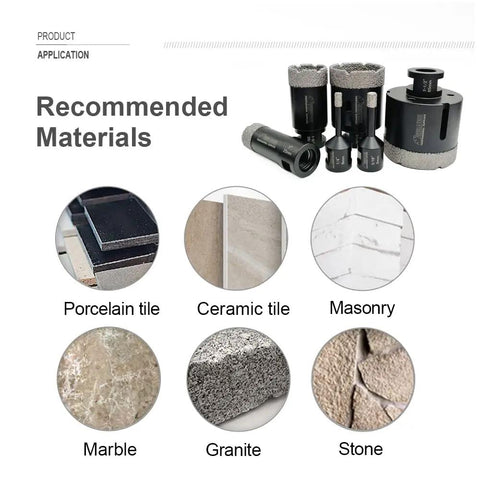 Diamond Core Drill Bit Set For Porcelain Tile Granite Marble Stone Brick Dry And Wet Drilling Vacuum Brazed Hole Saw Bits