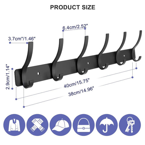 Wall Mounted Coat Rack With 6 Heavy Duty Hooks For Coats Hats Towels Purses Robes 2 Pack Tough As Nails Black Metal Backplate Durable Wall Hanger For Entryway Hallway Bedroom product dimensions and uses