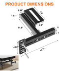 Heavy Duty Adjustable Headboard Bracket Kit In Sleek Black Metal dimensions showing measurements for wall mounting hardware.