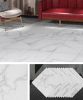 32 Pack Peel And Stick Vinyl Floor Tiles 12 By 12 Inches Waterproof Marble Gray White Laminate Floor Sticker Tiles in a living room