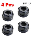 Heavy Duty Er11 Collet Chuck Nut Kit Four Piece Precision Machined Clamping Hardware For Milling Machines Lathes And Shop Tooling. Four black ER11 nuts.