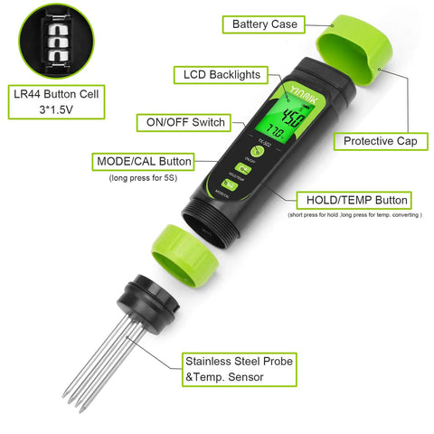 All In One Digital Soil Moisture And EC Meter For Indoor Plants And Gardens No Guesswork Quick Accurate Hygrometer For Watering Potted Plants Garden Beds Compost Nurseries And Farmers, black handheld meter with stainless steel probe and cap