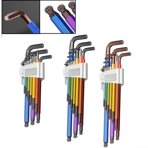 Super Durable Ball End Hex Key Set 9 Pieces Metric Wrench Tool Kit Fits Tight Spots High Carbon Steel Screwdriver Repair Gear With Case, color coded