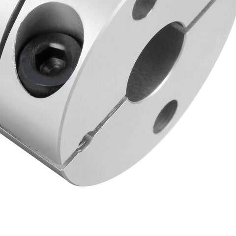 Close-up of a silver 8mmx10mm clamp-tight motor shaft diaphragm coupling.