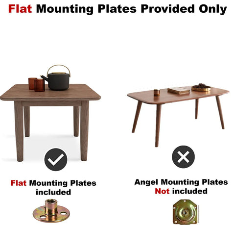 Flat mounting plates for Four Pieces 16 Inch Vintage Wooden Furniture Legs With Anti Slip Feet For DIY Desk Coffee Table Dresser Bed Replacement Hardware Mid Century Style Brown Finish