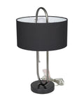 Oval Shaped Metal Table Lamp For Living Room, Black Iron Base With Marble Accents And Linen Fabric Shade, Modern Minimalist Accent Light, 12 By 12 By 20 Inches, Sleek Home Decor