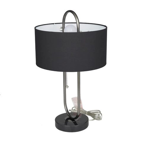 Oval Shaped Metal Table Lamp For Living Room, Black Iron Base With Marble Accents And Linen Fabric Shade, Modern Minimalist Accent Light, 12 By 12 By 20 Inches, Sleek Home Decor