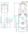 Front and side blueprint views of MC100 60mm Mecanum Wheel Car Chassis, metal 4WD robot frame with motor mounts.