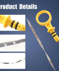 Engine Oil Dipstick Replacement For 2008-2014 GM Rides with yellow handle and measuring marks shown in detail