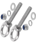 Heavy Duty Stainless Steel Eye Bolt Set With Nuts And Washers Long Reach Design Wear Resistant For Household And Industrial Use M10x60 Complete Fastener Kit With Flat Washers And Spring Washers, two bolts