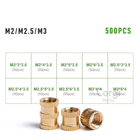 Beefy Brass Threaded Inserts Heat Set Nuts Kit For Woodworking 500 Pieces M2 M2.5 M3 Knurled Embedment Copper Assortment
