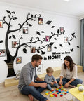 Tree Wall Decals For Living Room And Bedroom, 3D DIY Photo Frame Tree Mural with family, Black Right Orientation, Wall Decor