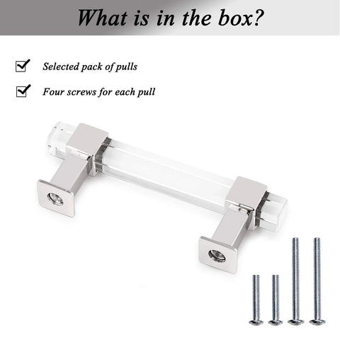 10 Pack 5 Inch Center To Center Adjustable Cabinet Handles Modern Drawer Pulls with screws and acrylic tube on chrome base