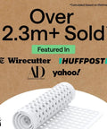 Premium Non Slip Bath Mat With Power Traction Suction Cups That Stay Locked For Stable Bathtub Floor Liner Featuring Rapid Moisture Escape Panels And No Fuss Cleanup Style In Crisp White Dimension Thirty Five By Sixteen displayed with features and recognition. 