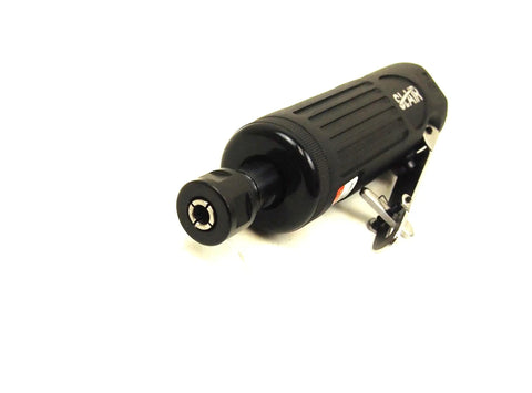 Top Tier 16 Piece Air Straight Die Grinder Kit Generating 22000 Rpm Ball Bearing Power Through Quarter Inch Npt Inlet close-up of air die grinder.
