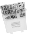 Open box of 135 Piece Woodruff Key Assortment Kit with 21 Sizes Durable Steel Keys in a Portable Storage Box for repair and maintenance.