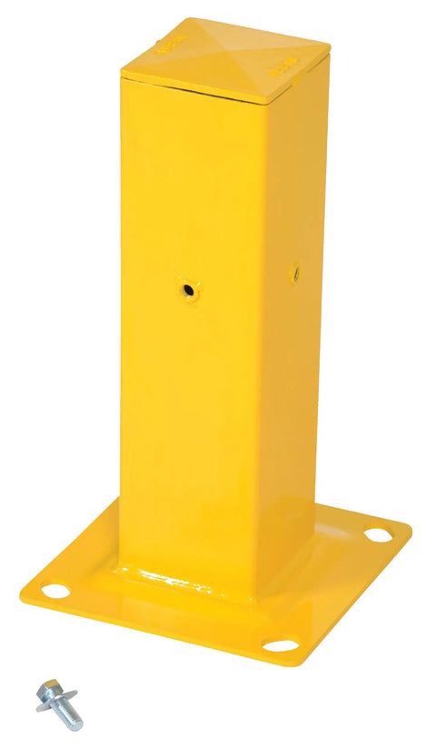 Heavy Duty Steel Tubular Mounting Posts With Safety Yellow Finish Pre Drilled Base Plate For Bolt On Railing System and Industrial Guardrail, 18 inch height