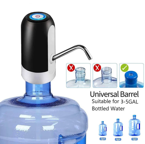 Portable USB Powered Water Pump For 3 To 5 Gallon Jugs, Electric Drinking Water Dispenser For Home Kitchen Office And Camping, Quiet Easy Pour Jug Pump With Universal Fit Black installed on jug