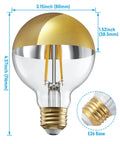 Dimmable G25 Globe LED Bulb with silver dipped top, 7W, 600 Lumens, UL Listed E26 base, for bathroom vanity, 3000K warm white, pack of 3