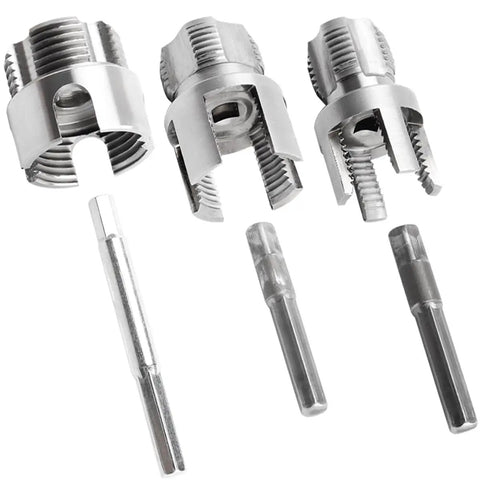 Heavy Duty Three Piece Pipe Thread Kit with no fuss dual function internal and external threading for PVC and plastic pipes