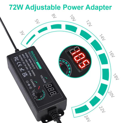 Adjustable DC Power Supply 3 To 24 Volts 3 Amps 72 Watts With LED Display shows 10.5V