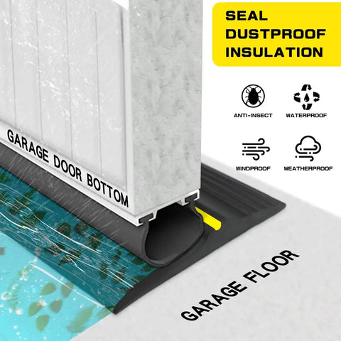 Universal Garage Door Bottom Threshold Seal Rubber Strip With Adhesives For DIY Weatherproof Weather Stripping Replacement 16ft Black EPDM Rubber For Standard Single Or Double Doors Flexible No-Fuss Install Crush Resistant