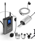 UHF Wireless Headset And Lavalier Microphone Kit With Bodypack Transmitter And Mini Receiver, One Quarter Inch Output shown