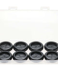 Eight Pack One And A Half Inch Drill Hole Rubber Grommets Black Double Sided Cable Plugs For Wire Protection in plastic box