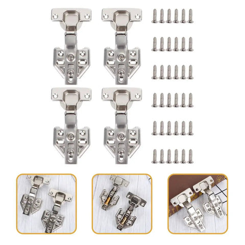 Hydraulic Cabinet Hinges With Quiet Operation 4 Pack Stainless Steel Heavy Duty Hinges shown with screws and installation example