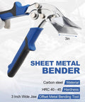 Heavy-Duty 4-Piece Tin Snips And Sheet Metal Bender Set, 3-Inch Offset Hand Seamer, ergonomic handle, carbon steel, 3-inch jaw