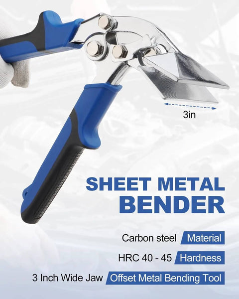 Heavy-Duty 4-Piece Tin Snips And Sheet Metal Bender Set, 3-Inch Offset Hand Seamer, ergonomic handle, carbon steel, 3-inch jaw