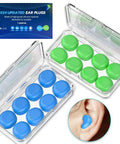 Custom Moldable Silicone Ear Plugs For Sleep And Travel, Reusable Noise Canceling Putty That Fits Any Ear, 16 Piece Pack in blue and green