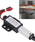 Compact 24V Linear Actuator With Splash Proof Housing And Zero Drama Wiring For Custom Builds Smooth One Point Two Inch Stroke mounted on workshop desk.