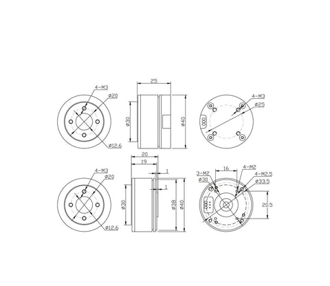 Technical diagram of Beefy High Torque Brushless Servo Motor With Separate Encoder For Industrial Automation, key dimensions shown.